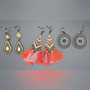 3 pairs Boho eclectic earring lot